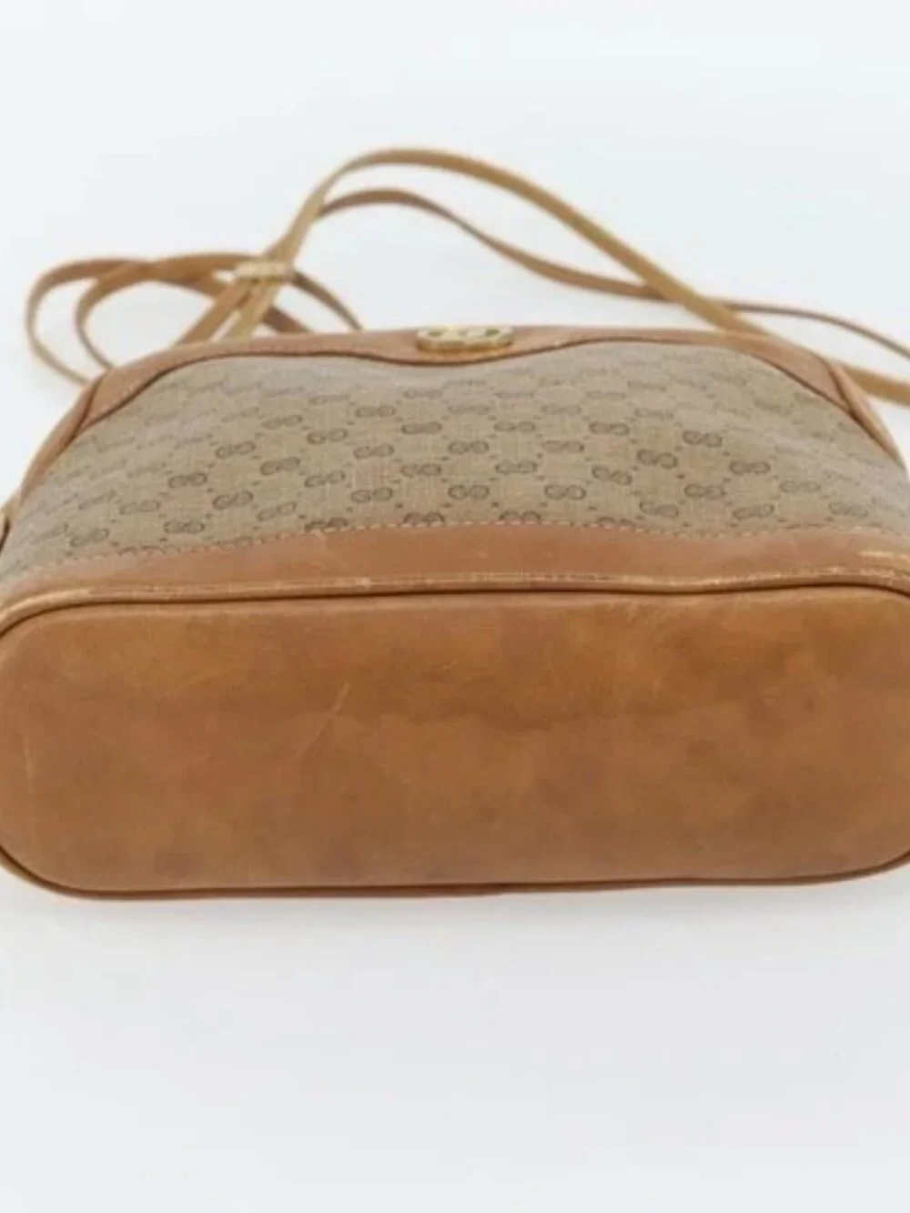 GUCCI Micro GG Supreme Shoulder Bag PVC Beige Gold Auth ka4395